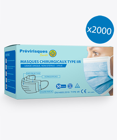 Prévirisques-santé.fr : Masque chirurgical type IIR (carton de 2000 unités)